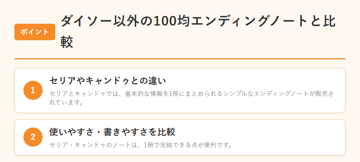 ダイソー以外の100均エンディングノートと比較 のまとめ
