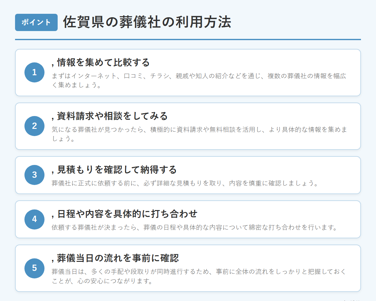 佐賀県の葬儀社の利用方法 のまとめ